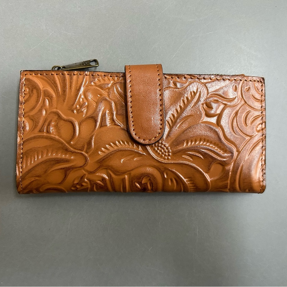 Tan Embossed Leather Bifold Wallet